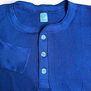 Vintage JE Morgan Mills Thermal Henley Shirt Mens Large Blue Long Sleeve Waffle